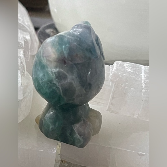 Fluorite Hello Kitty Carving 2” Natural Stone - Picture 5 of 7